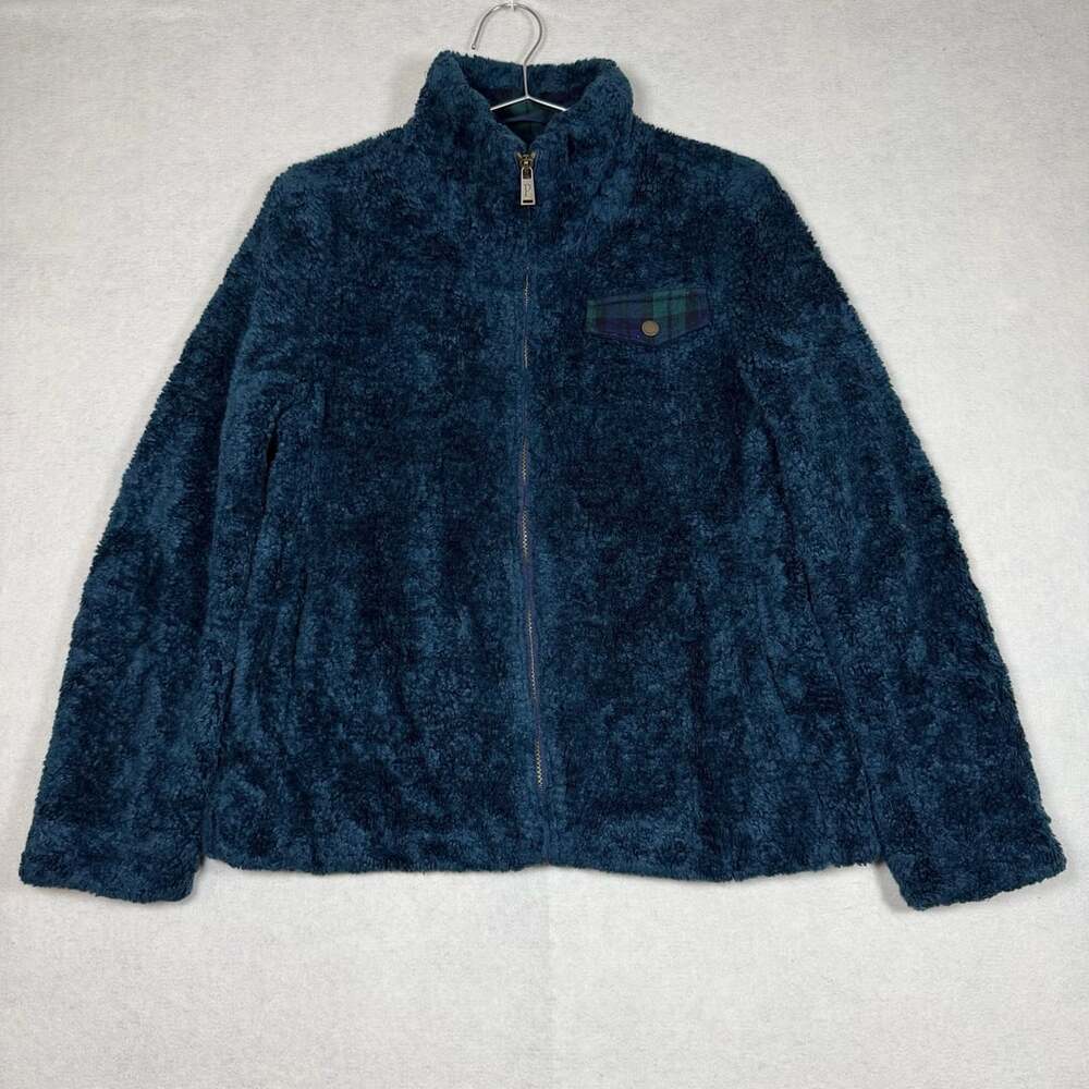 Pendleton Jacket Womens Small Fuzzy Fleece Zip Blue Plaid Sherpa Full Zip
